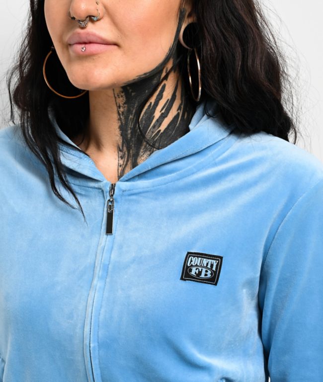 FB County Blue Velour Zip Hoodie - thumbnail 3