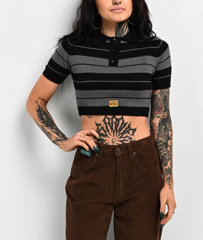 FB County Charlie Brown Grey & Black Crop Polo Shirt