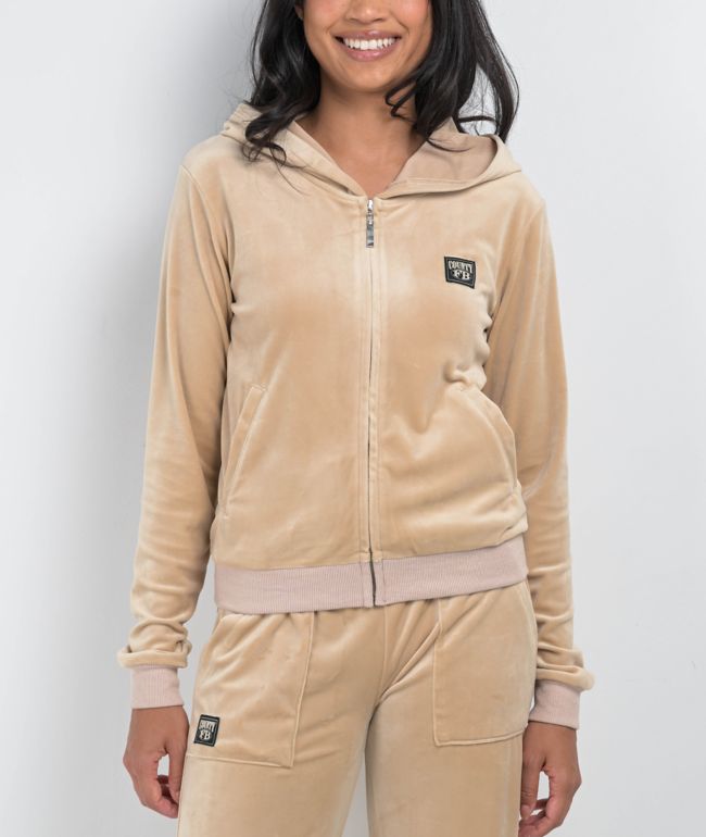 FB County Khaki Velour Zip Hoodie - thumbnail 3