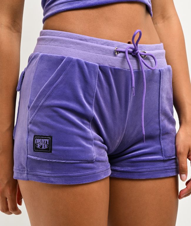 FB County Lavender Velour Track Shorts - thumbnail 3