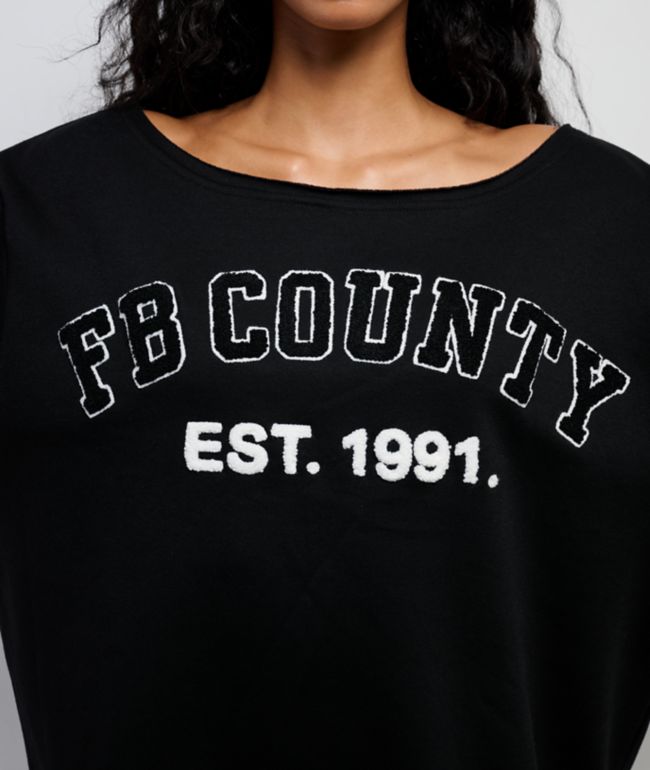 FB County Off Shoulder Black Crewneck Sweatshirt - thumbnail 3