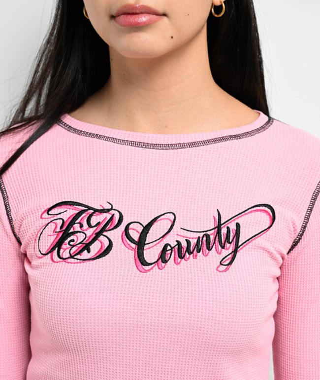 FB County Pink Crop Thermal Long Sleeve T-Shirt - thumbnail 3