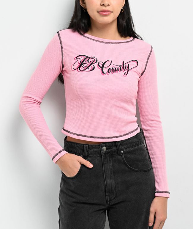 FB County Pink Crop Thermal Long Sleeve T-Shirt