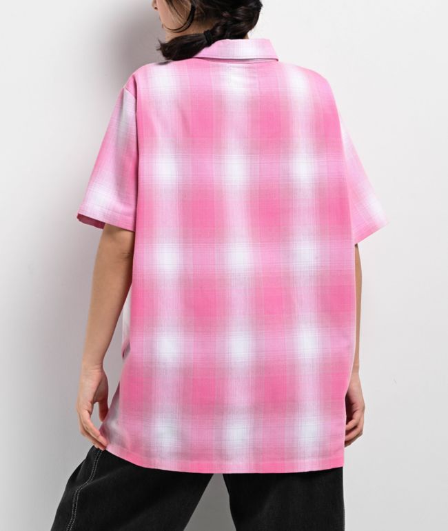 FB County Pink Plaid Zip Short Sleeve Woven Shirt - thumbnail 2