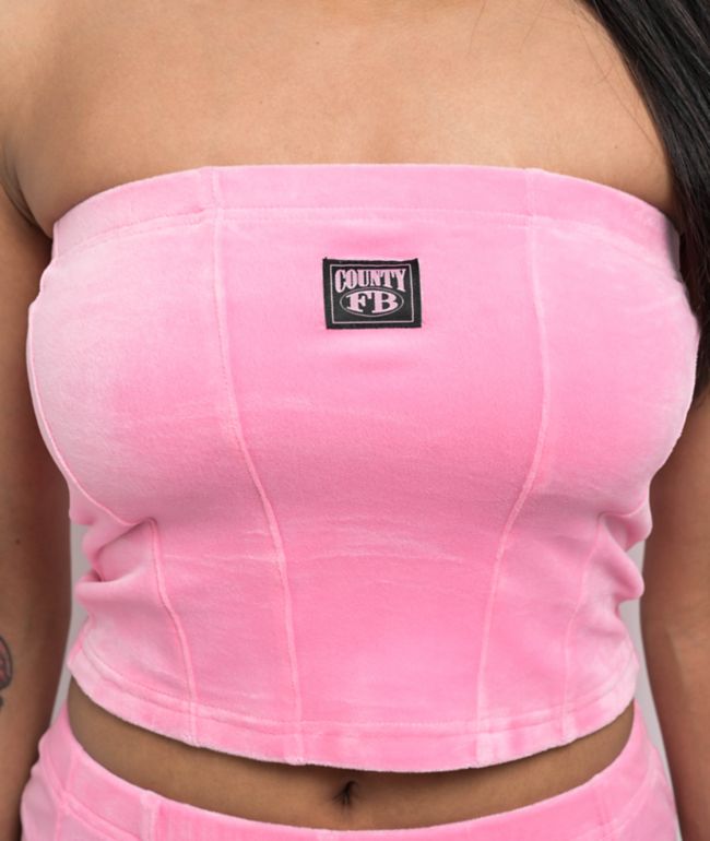 FB County Pink Velour Corset Tube Top - thumbnail 3