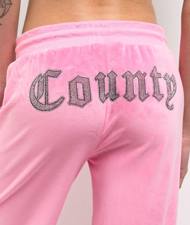 FB County Rhinestone Pink Velour Track Pants - thumbnail 3