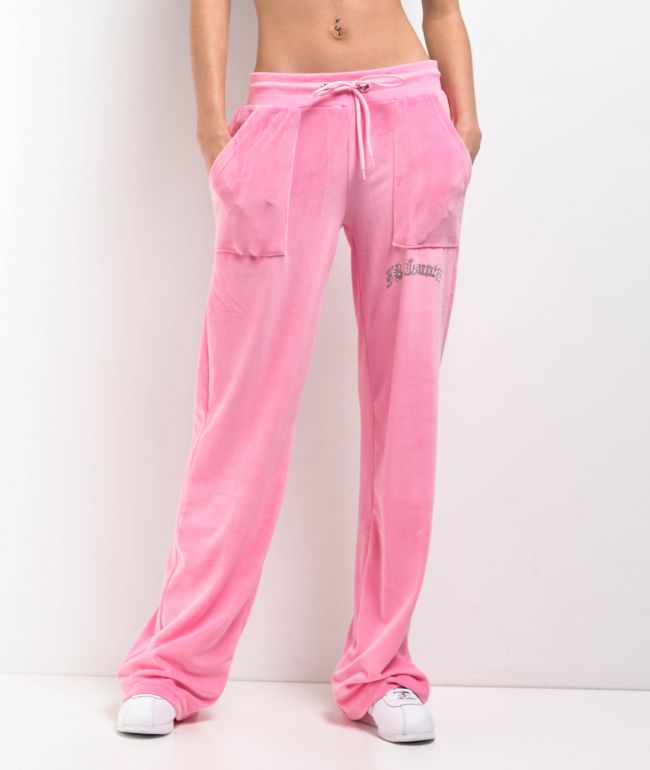 FB County Rhinestone Pink Velour Track Pants - thumbnail 2