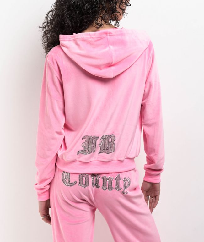 FB County Rhinestone Pink Velour Zip Hoodie