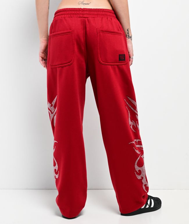 FB County Rhinestone Red Straight Leg Sweatpants - thumbnail 2