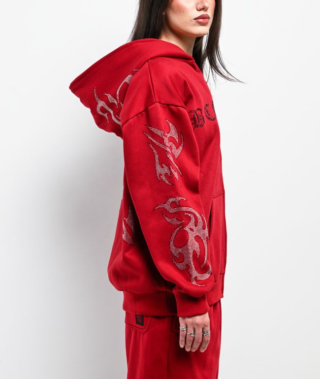 FB County Rhinestone Red Zip Hoodie - thumbnail 3