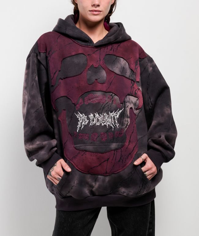 FB County Rhinestone Skull Black Wash Hoodie