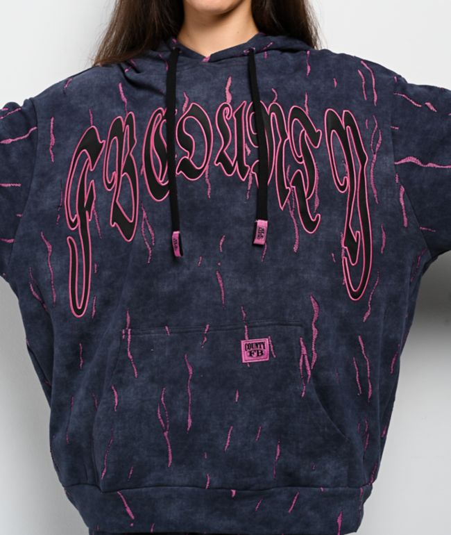 FB County Ripped Up Black Wash Hoodie - thumbnail 3