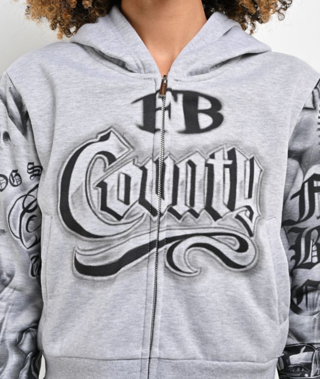 FB County Tatted Up Grey Crop Zip Hoodie - thumbnail 3