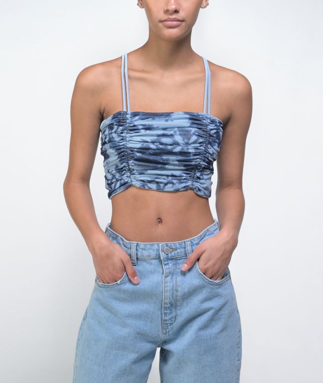 FILA Allanis Ruched Blue Tie Dye Cami Tank Top