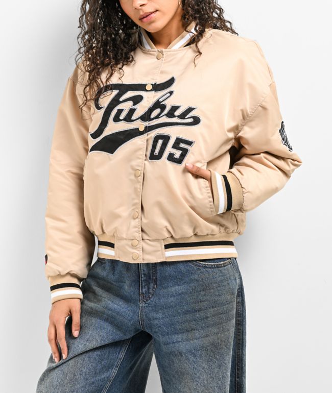 FUBU Logo Beige Varsity Jacket