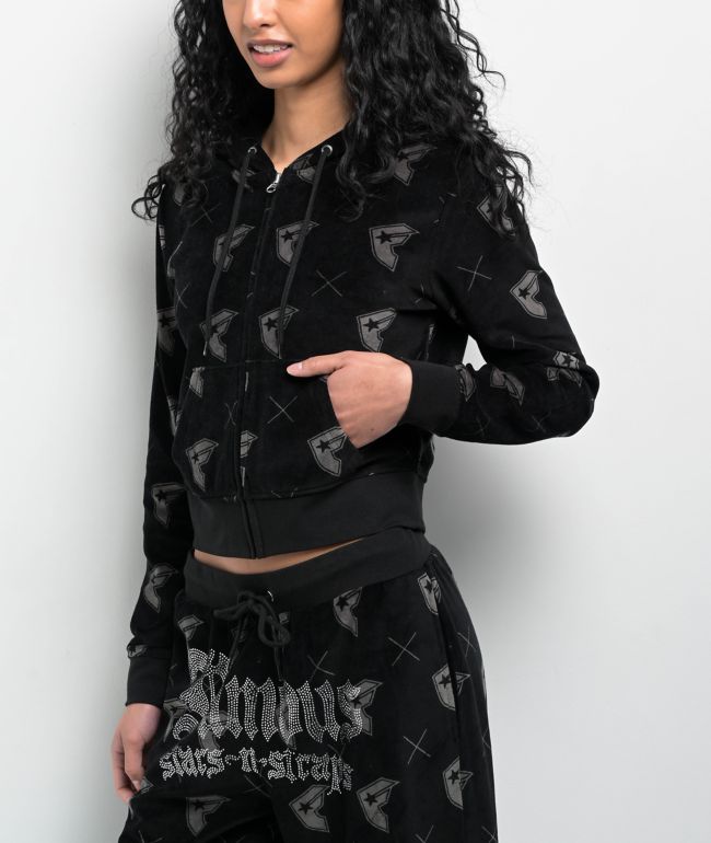 Famous Stars & Straps Thuggish Black Velour Zip Hoodie
