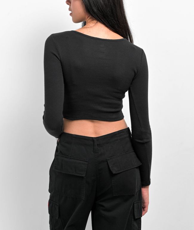 Fivestar Cutout Black Long Sleeve Crop Top - thumbnail 2