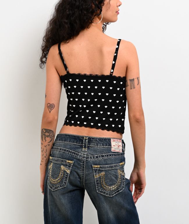 Freeworld Evelyn Hearts Lace Black Crop Tank Top - thumbnail 2
