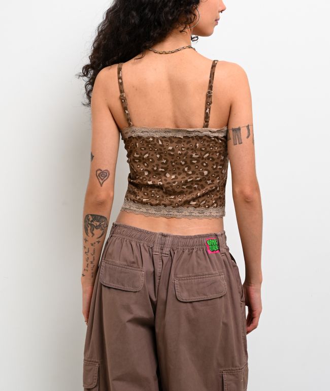 Freeworld Evelyn Lace Cheetah Brown Crop Tank Top - thumbnail 2