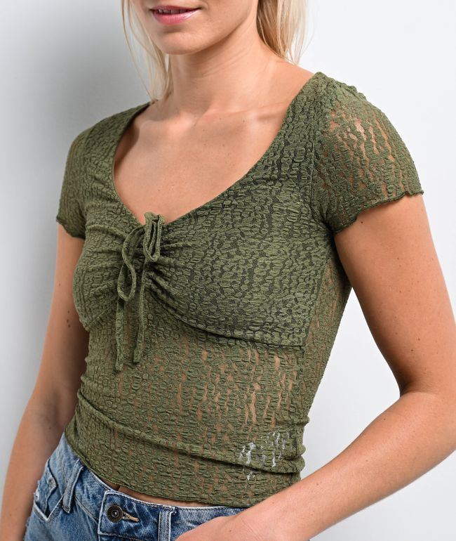 Freeworld Fancy Lace Olive Top - thumbnail 3