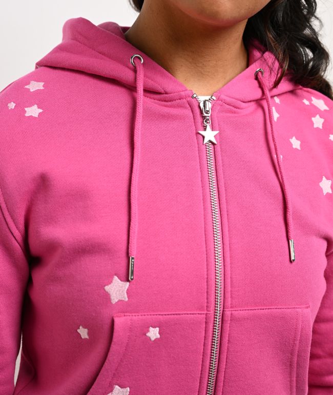 Freeworld Iman Star Pink Crop Zip Hoodie - thumbnail 3