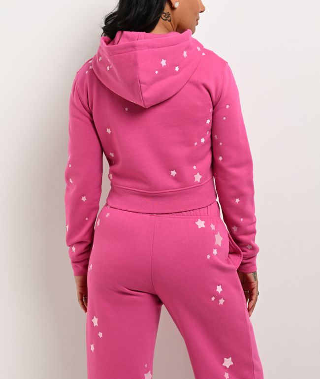 Freeworld Iman Star Pink Crop Zip Hoodie - thumbnail 2