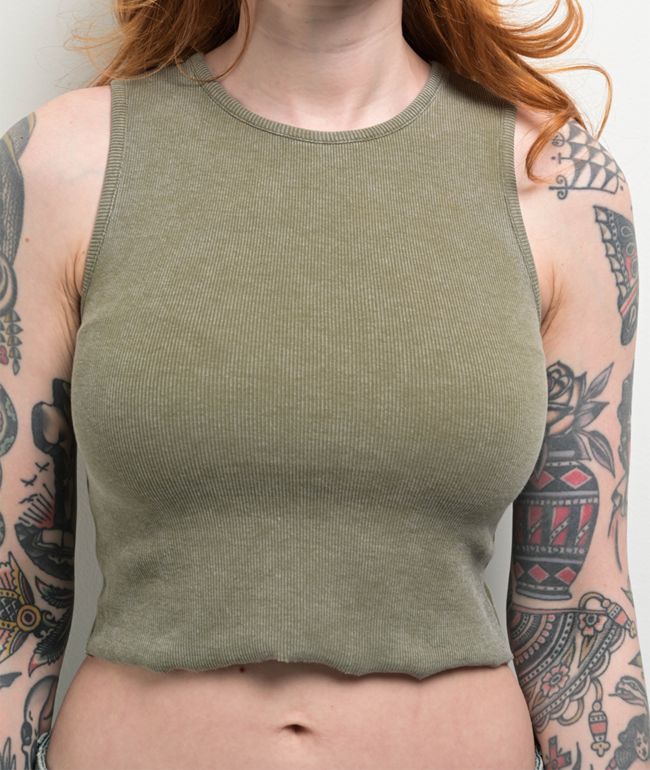 Freeworld Laney Green Wash Crop Tank Top - thumbnail 3