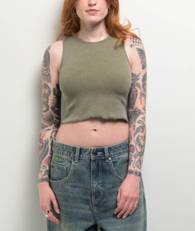 Freeworld Laney Green Wash Crop Tank Top