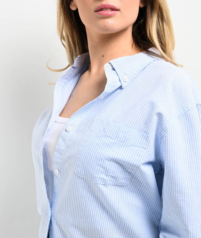 Freeworld Misha Blue Stripe Woven Long Sleeve Button Up Shirt - thumbnail 3