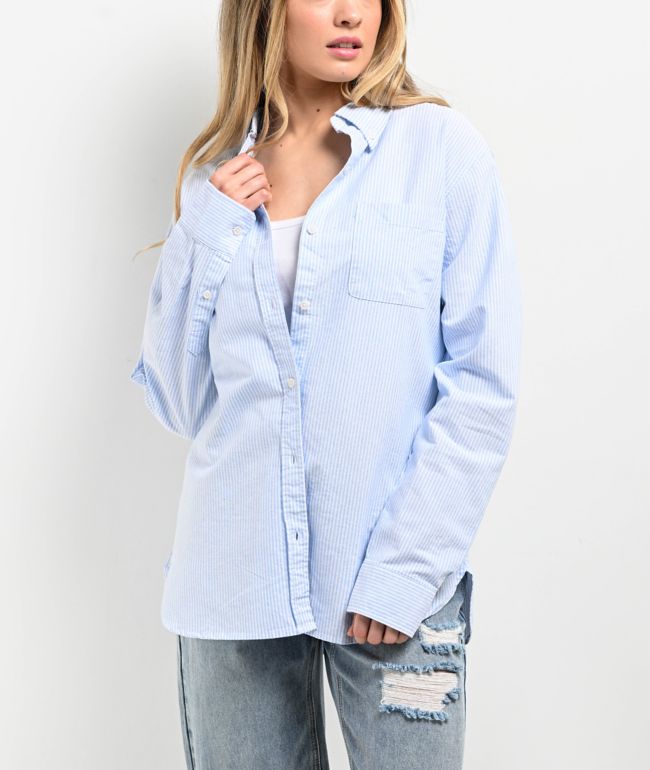 Freeworld Misha Blue Stripe Woven Long Sleeve Button Up Shirt - thumbnail 2
