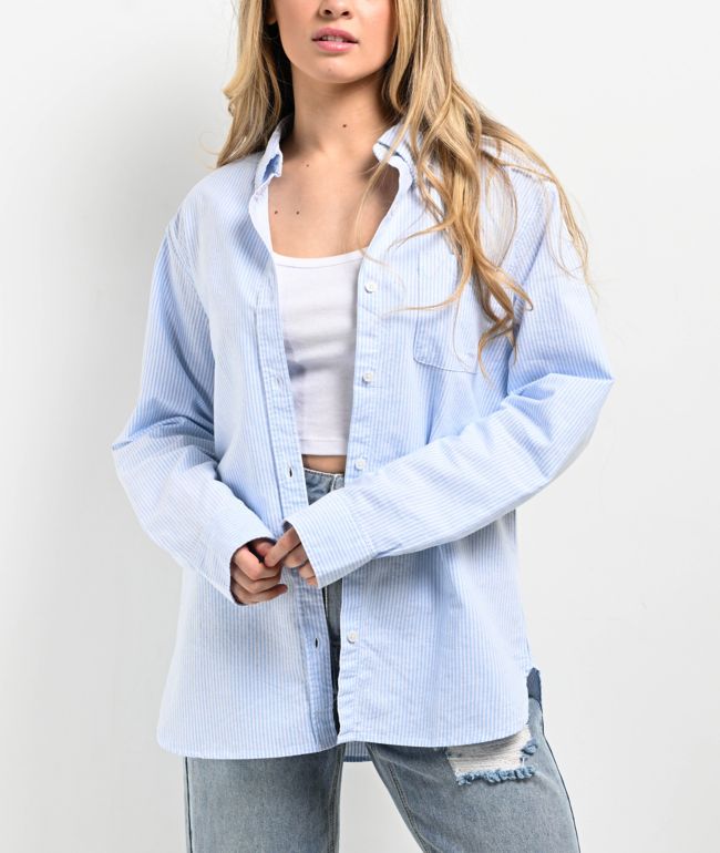 Freeworld Misha Blue Stripe Woven Long Sleeve Button Up Shirt