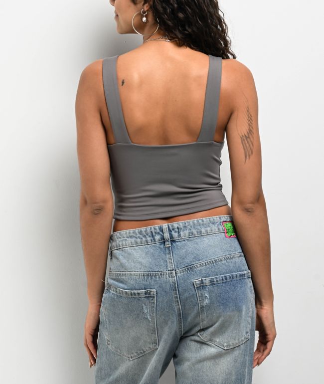 Freeworld Pheobe Grey V-Neck Crop Tank Top - thumbnail 2