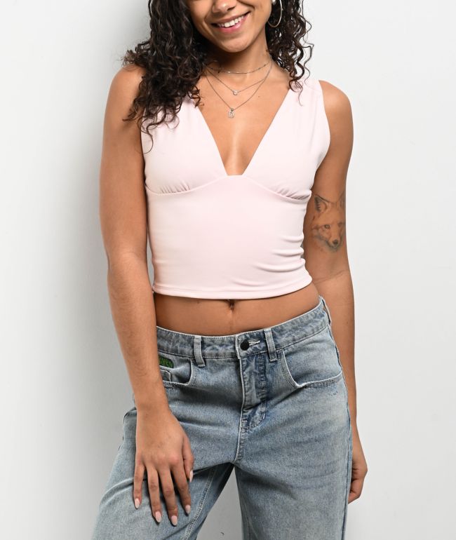 Freeworld Pheobe Pink V-Neck Crop Tank Top