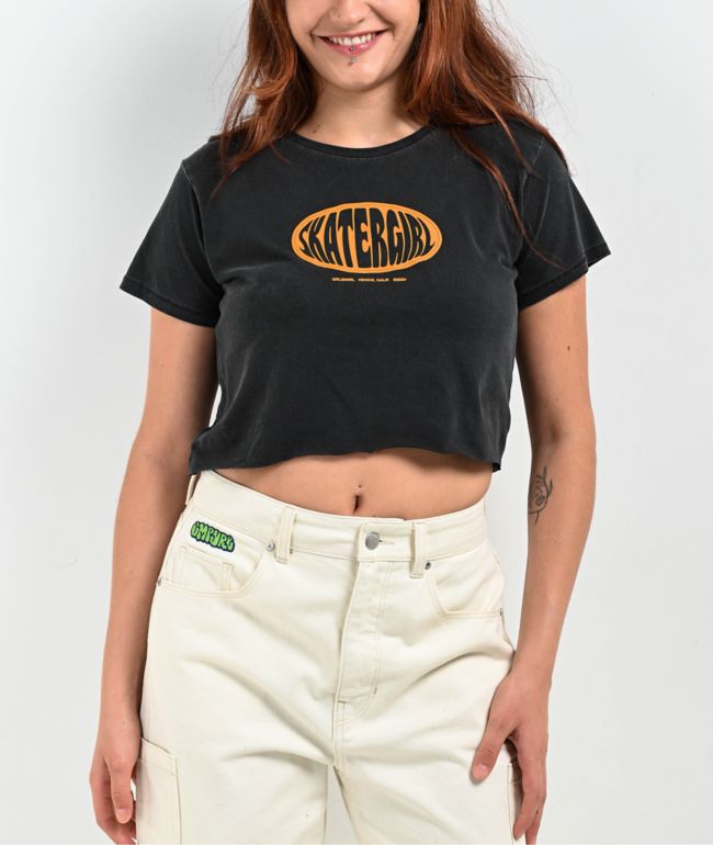 GRLSWIRL Skater Girl Black Crop T-Shirt