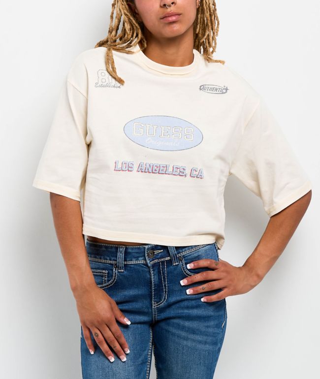 Guess Raw Edge Natural Boxy Crop T-Shirt