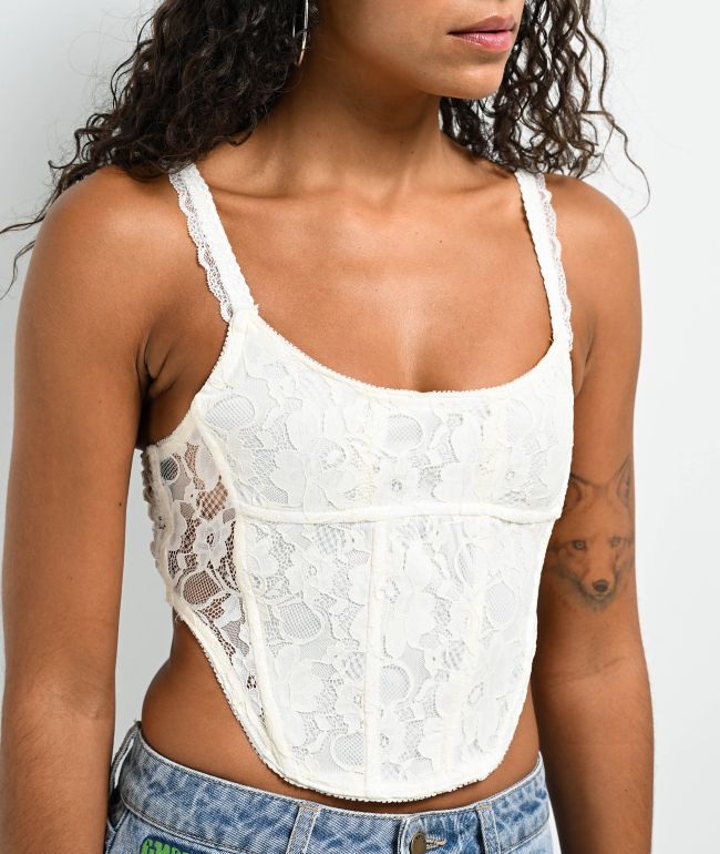 Hesperus Lace Natural Corset Crop Tank Top - thumbnail 3