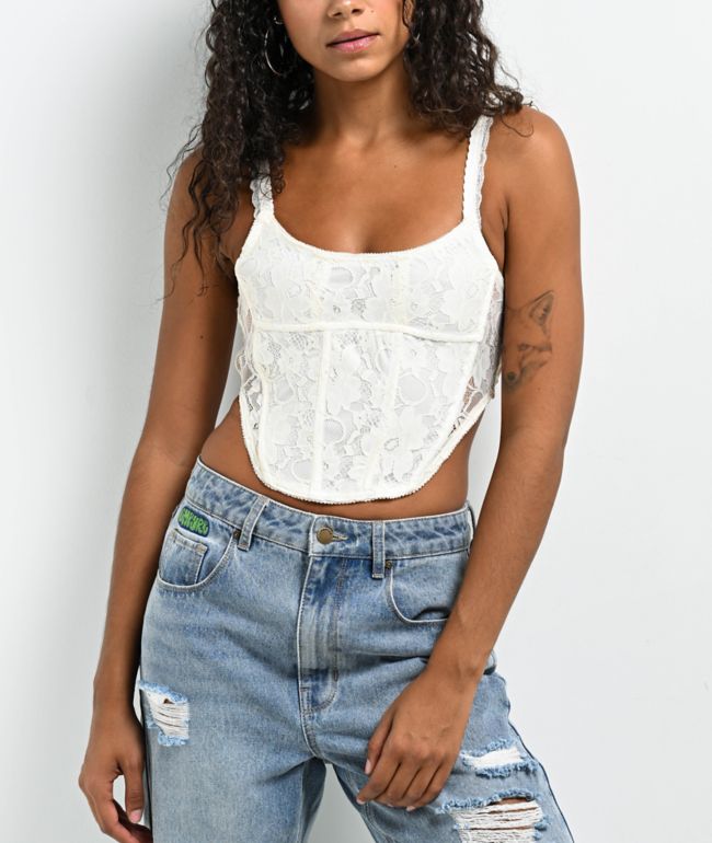 Hesperus Lace Natural Corset Crop Tank Top