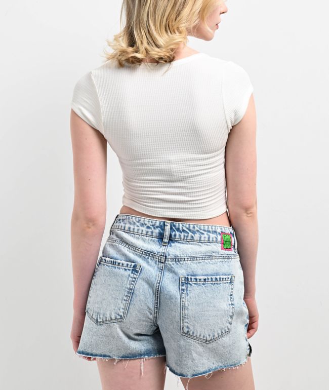 Hesperus Seamless Textured White Front Tie Crop T-Shirt - thumbnail 2
