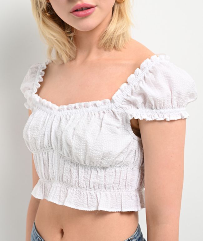 Hesperus White Woven Smocked Crop Top - thumbnail 3