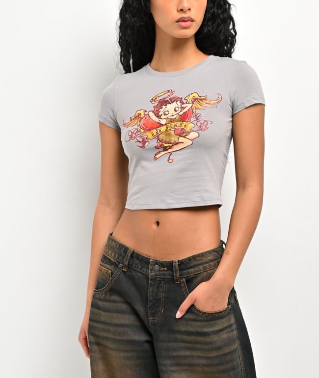 Highlight LA x Betty Boop Grey Crop T-Shirt