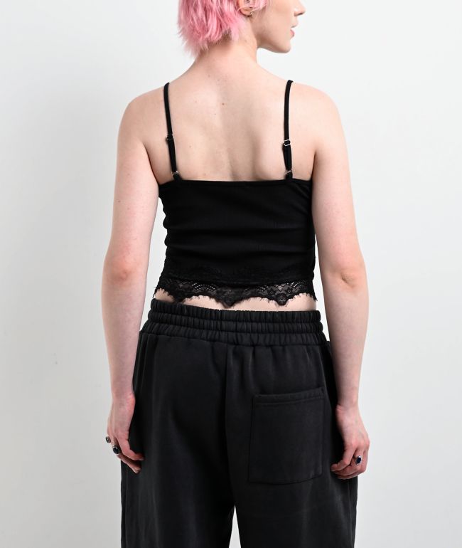 Insomnia Blessed Rhinestone Black Crop Tank Top - thumbnail 2