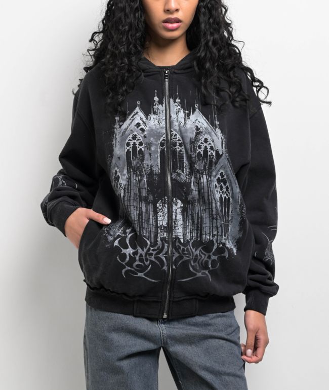 Insomnia Visuals Cathedral Black Wash Zip Hoodie
