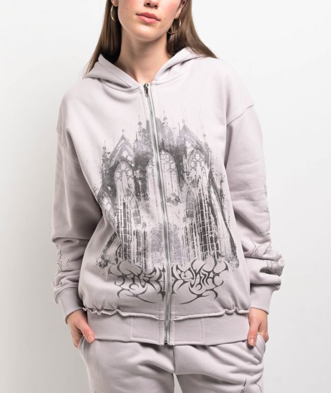 Insomnia Visuals Cathedral Grey Zip Hoodie