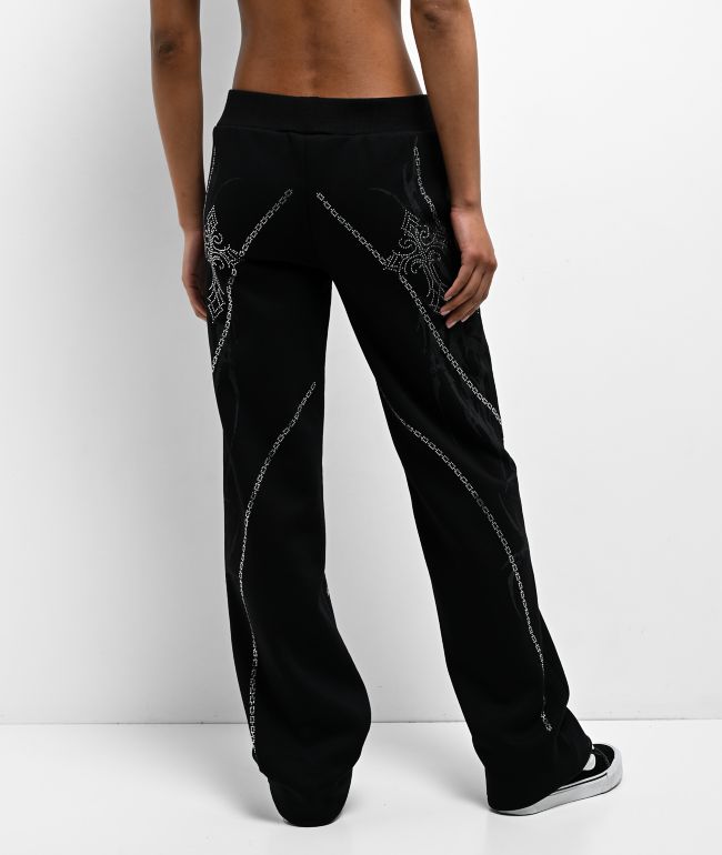 Insomnia Visuals Chains Rhinestone Black Sweatpants - thumbnail 2