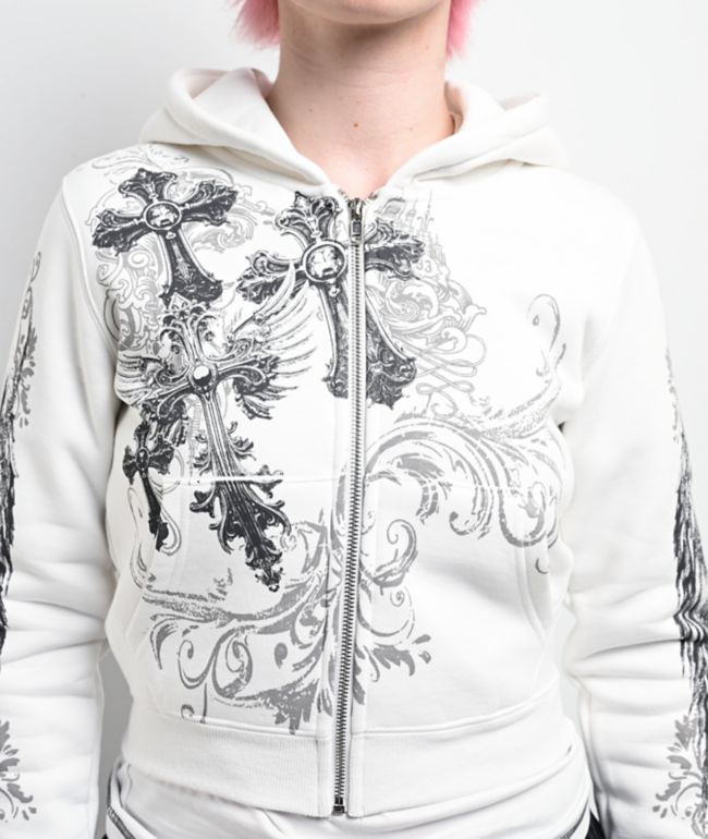 Insomnia Visuals Elegance White Crop Zip Hoodie - thumbnail 3
