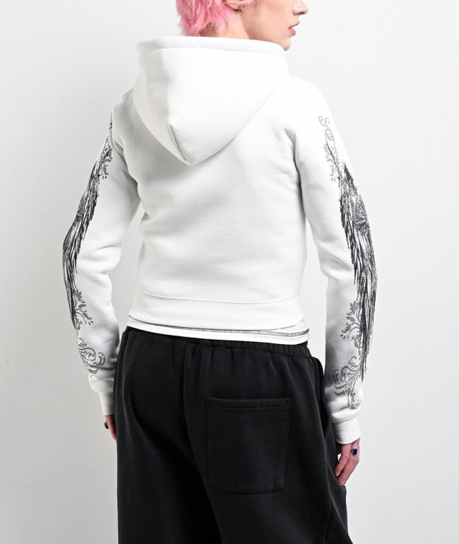 Insomnia Visuals Elegance White Crop Zip Hoodie - thumbnail 2
