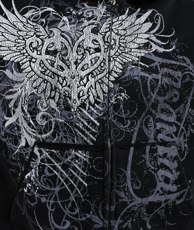 Insomnia Visuals Eternal Rhinestone Black Wash Zip Hoodie - thumbnail 3