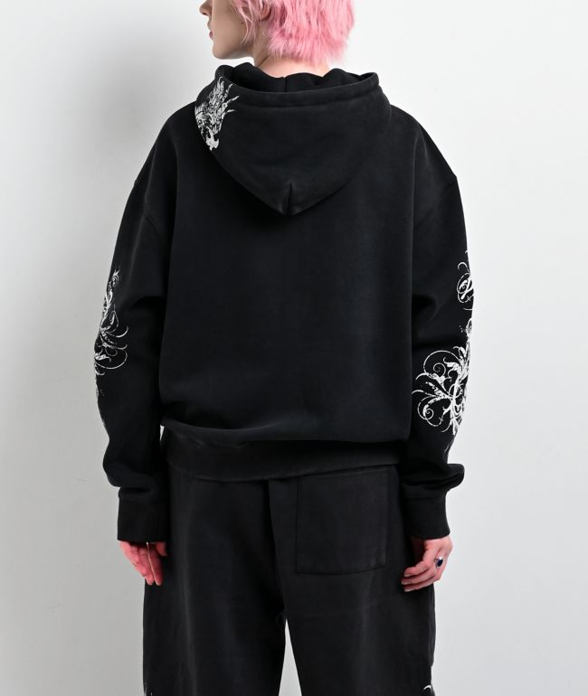 Insomnia Visuals Eternal Rhinestone Black Wash Zip Hoodie - thumbnail 2