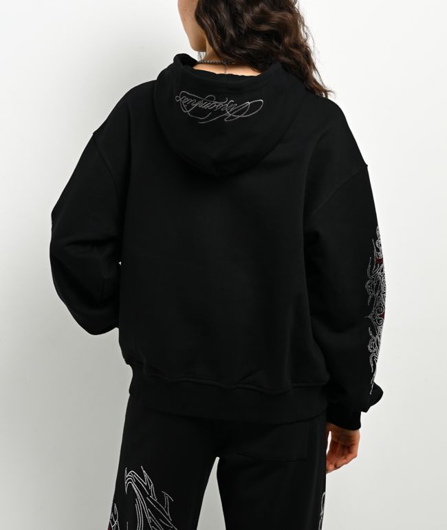 Insomnia Visuals Winged Cross Rhinestone Black Zip Hoodie - thumbnail 2