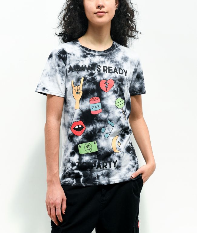 JV by Jac Vanek Always Ready To Party Black Tie Dye T-Shirt